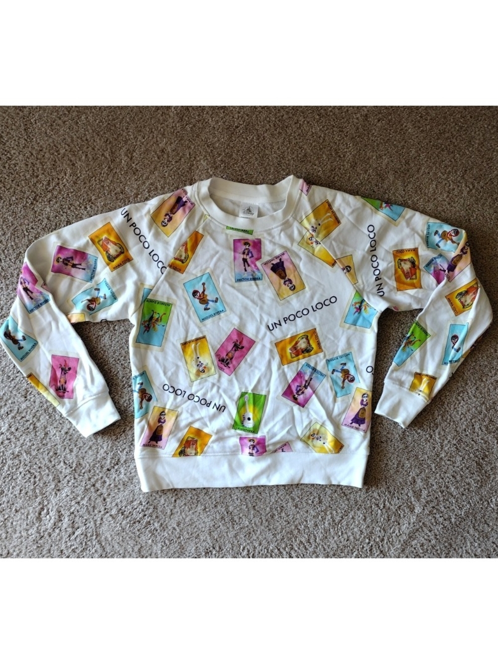 Women's Size XS Coco Disney White Sweatshirt Loteria-Inspired Prints